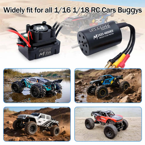 Waterproof RC Brushless Motor And ESC Combo 2435 4800KV With 35A ESC for RC cars with CNC aluminum heat sink