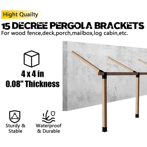 Heavy Duty 3 Way 15 Degree Pergola Brackets For 4x4 Posts 3.5x3.5 Inch L Shaped Right Angle Slant Brackets For Pavilion Gazebo Deck Porch Cabin Indoor Outdoor DIY Ready 4 Pack