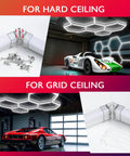 Hexagon LED Garage Light Fixture Pack 24 Count High Output 192W 23040LM 6500K Super Bright Grid System installed in garage
