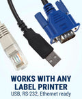 GoDEX T10 Label Rewinder Machine For Desktop And Industrial Printers Featuring Variable Speed Control Zero Drama Roll Catcher Compact Build For A No Sweat Label Station Plug And Play Setup USB, RS-232, Ethernet connectors for printers.
