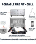 Deluxe Portable Propane Fire Pit With Removable Grill Insert For Safe Outdoor Cooking At Campsites Tailgates Beaches And Backyard Patios stainless steel components