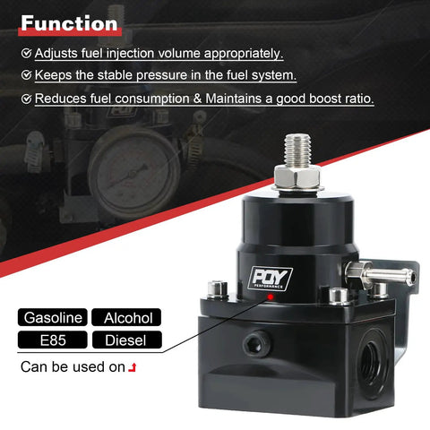 Adjustable Fuel Pressure Regulator Kit 3 to 70 PSI For EFI Systems With 6AN Return and 6AN Feed Ports AN6-6AN Fuel Line, black finish.