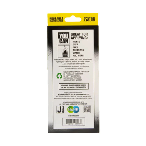 Back packaging of Refillable Air Powered Spray Can For Paints Dyes And Inks, Easy To Pressurize With A Bike Pump Or Compressor