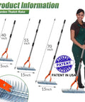 Woman holds 15 Inch Thatch Rake For Lawns Heavy Duty Dethatching Rake With Steel Handle Easy To Use Lawn Care Tool To Remove Dead Grass And Debris Beast Of A Grass Grooming Rake For Yard Garden And Lawn Maintenance showcasing multiple sizes from 40 to 70 inches