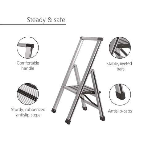 Workhorse Aluminum 1 Step Folding Ladder With Wide Anti Slip Steps And Safety Latch Lightweight Heavy Duty Step Stool image showing features