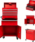 Heavy Duty Rolling Tool Chest With Five Spacious Drawers And Lockable Bottom Cabinet Detachable Mobile Workbench For Garage Storage made of durable red steel.
