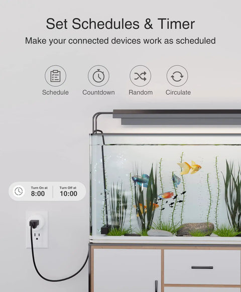 Aquarium connected to Mini WiFi Smart Plug That Works With Alexa And Google Home No Hub Needed Schedule Timers Power On Off Remotely Via App Voice Control ETL FCC Listed Compact White Outlet