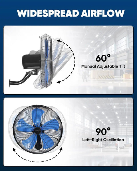Beast Mode 18 Inch Wall Mount Industrial Oscillating Fan With 3 Speed Settings, High Velocity Air Up To 4200 CFM display