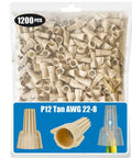 Heavy Duty Beefy Winged Tan Wire Nut Kit 1200 pcs for 12 Gauge to 22-8 AWG Quick Twist On and Screw On Connectors with ribbed cap