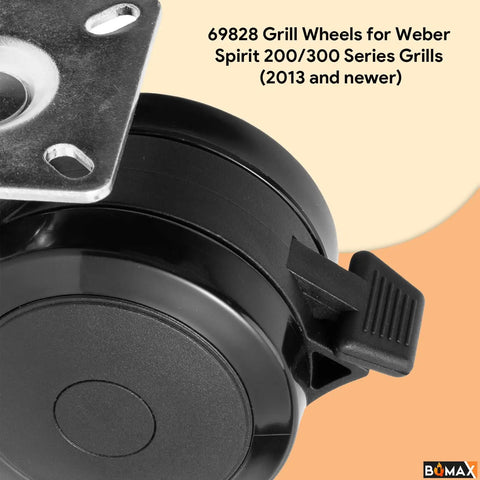 Close up of durable locking caster wheel for gas grills, measuring 2 7/8 inches wide, part of Level Up Your Weekend Cookout Routine With These Hella Durable Locking Casters Optimized For Up Front Control Gas Grills Smooth Rolling Replacement Wheels For Spirit Series Families.