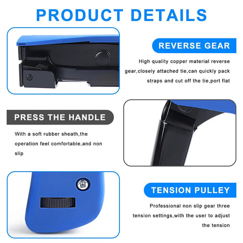 Product details showing features of Heavy Duty Die Cast Steel Zip Tie Gun With Flush Cut Cutter 7 Inch Nylon Cable Tie Tool.