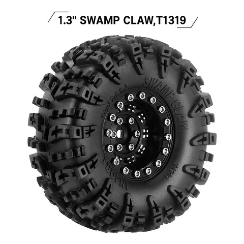 1.3 Inch Wheel Tires Set With S5 Swamp Claw Mud Terrain Tread And Aluminum Wheels For 1/18 And 1/24 RC Crawlers