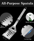 Pro Grade Stainless Grill Tools Set 3 Piece BBQ Utensils Spatula with meat tenderizer, bottle opener, and cutting edge