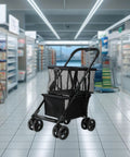 Heavy Duty Folding Utility Cart With Sweet Smooth Glide Swivel Wheels For No Sweat Hauling in a grocery store aisle.