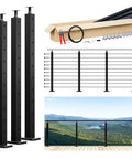 Modern Modular Cable Railing Kit For Decks And Patios, 36 Inch Surface Mount Balustrade with black posts and cable components.