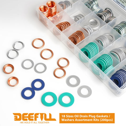 Oil Drain Plug Gasket And Washer Set 200 Pcs In 18 Sizes For Toyota Subaru Chevrolet Replacement Crush Washers