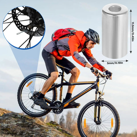 100 Pcs 5mm Bike Brake Cable Housing Ferrule End Caps And Crimps For Mountain And Road Bikes Must Have Silver Shifter Wire Housing Replacement Accessories Pack shown on mountain bike with close-up view