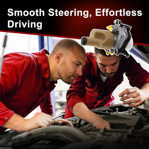 Mechanics inspecting engine with Dead Simple Plug And Play Swap Fits 2004 To 2013 Volvo C30 S40 V50 C70 Heavy Duty Electric Power Steering Pump.