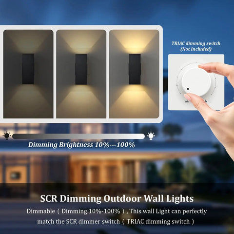 Outdoor Dimmable Wall Lights 2 Pack Dope Led Up Down Square Design 12W 2700K Warm White Waterproof Aluminum Exterior Fixtures
