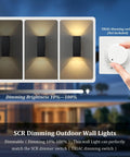 Dusk To Dawn Outdoor Sensor Porch Lights Two Pack No Fuss 12W 2700K Integrated LED up down wall sconces with dimming option.