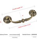 Diagram of Antique Brass Drop Bail Pulls Set Of 4 With 4-1/4 Inch Center To Center Spacing Ideal For Dressers Cupboards Wardrobes And Kitchen Cabinets