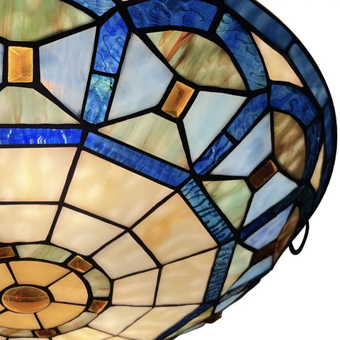 Close-up of stained glass pattern on Three Light Tiffany Style Ceiling Fixture, 16 Inch Stained Glass Flush Mount for Bedroom