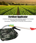 Flexible Handle Manual Fertilizer Spreader With Bag for farm vegetables, backpack style with adjustable knob in a field setting.