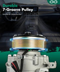 Rock Solid AC Compressor For Honda Civic One Point Eight Liter Engine Years Two Thousand Six Through Two Thousand Eleven showing 7-groove pulley for serpentine belt.