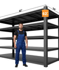 Heavy Duty Garage Shelving Units With Built Tough Storage Rack And Beefed Up Black Metal Frame for garages, 62" wide, 72" high.