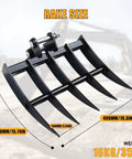 Mini Excavator Rake Attachment For 0.8 To 1.8 Ton Machines, wide backhoe rake dimensions for land clearing and soil spreading
