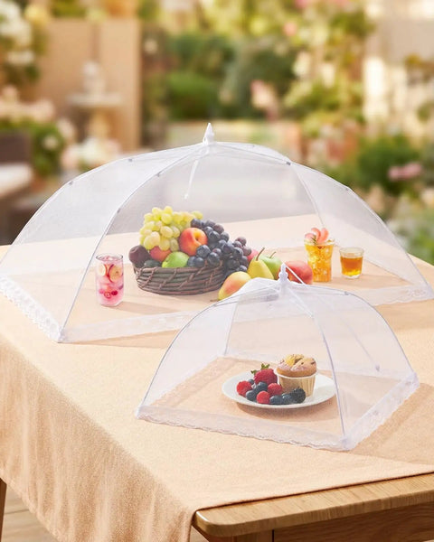 Outdoor Food Cover Set With Two Extra Large 40 By 25 Inch And Six Large 17 By 17 Inch Pop Up Mesh Food Tents Collapsible Reusable Bug Proof Nets