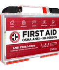 Be Smart Get Prepared OSHA/ANSI First Aid Kit, front view, 50-person, 250-piece, compact portable case