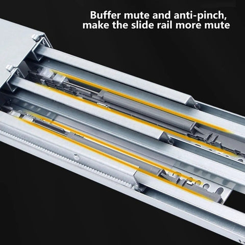 Extra Heavy Drawer Slides For Cabinets Offering Soft Closing Buffer Shock Absorption Dead Silent Cushioning A Smooth Operator Glide No Noise Vibes with yellow buffer mutes.