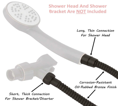 72 Inch Flexible Shower Hose For Handheld Showerhead In Oil Rubbed Bronze Stainless Steel Outer Tube with connector details