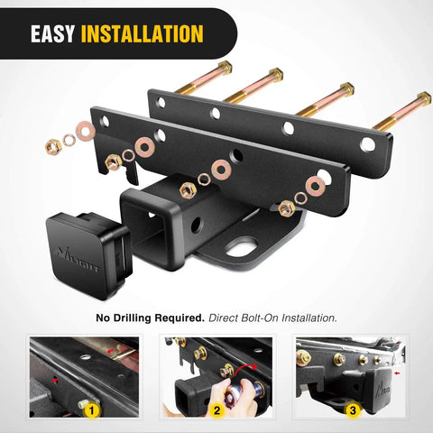 Installation components for 2 Inch Rear Hitch Receiver Kit For 2007 To 2018 Jeep Wrangler JK 4 Door And Unlimited With 4 Pin Wiring Harness