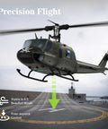 UH-1 Huey RC Helicopter With Auto Hover Dope Collectible 1/27 Scale Desk Model in flight, showing stable flight features