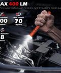 Person using Rechargeable Pen Light Flashlight With Clip, 400 Lumens Pocket Torch for car repair