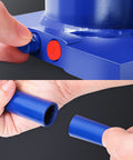 DNA Motoring 6-ton blue hydraulic bottle jack with removable blue handle sleeve, front view