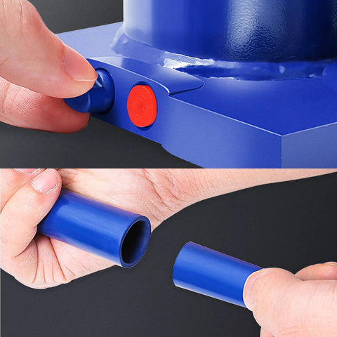 DNA Motoring 6-ton blue hydraulic bottle jack with removable blue handle sleeve, front view