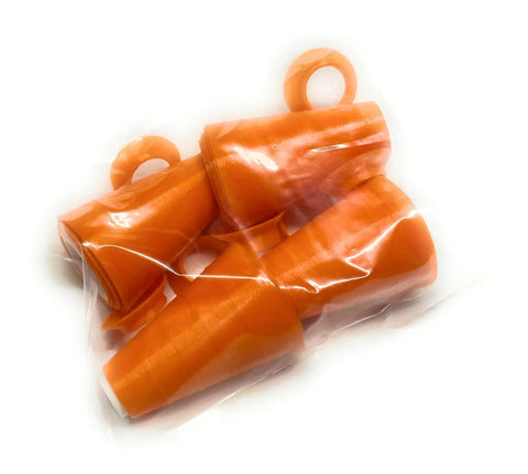Golf Simulator Tees 32 Piece Set For Home Practice, flexible durable light impact tees in compact packaging, orange color.