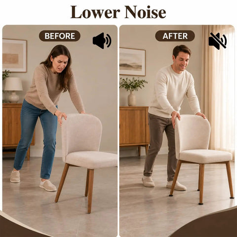 Self Adhesive Furniture Sliders For Carpet And Hardwood Floors 2 Inch Diameter Peel And Stick Floor Savers 16 Pack Glides Heavy Couches Like A Cinch Keeps Your Planks Scratch Free Always. Woman straining to move chair before, man effortlessly moving chair after.