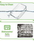 Glass Meal Prep Containers Set With Locking Lids, Borosilicate Glass Food Storage shows container in water and dishwasher safe illustration