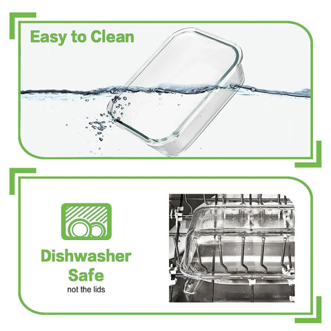 24 Piece Borosilicate Glass Food Storage Set With Snap Locking Lids Airtight Meal Prep Containers showing dishwasher safe quality