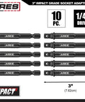 Impact Socket Adapter Set Turns Drill Drivers Into High Speed Socket Drivers With One Half Inch Drive Three Inch Long Ten Piece Hex Shank For Extra Reach And Big Power