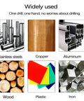 BIBFXAA two-stage step drill bit; collage of stainless steel, copper, aluminum, wood, plastic, iron.