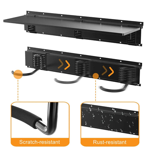 Wall Mounted Bike Storage Rack With Shelf, 6 Bike Hangers For Garage, Space Saving Wall Mount Holds Up To 600 Lbs, Includes Two Storage Shelves For Helmets And Gear