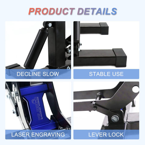 Polar Bear blue dirt bike stand with adjustable center jack; heavy-duty motorcycle lift, 1200 lb capacity.
