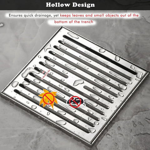 Rock Solid Removable Square Trench Drain Cover With Frame Crafted From Premium 304 Stainless Steel Catch Basin Grate for Yard Garden Deck Patio Zero Mess Drainage with hollow design.