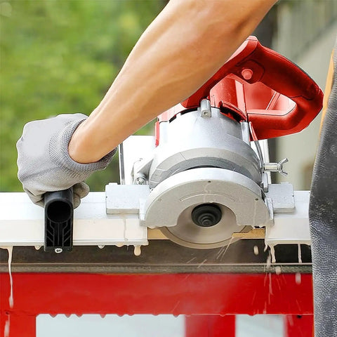 Top Shelf 1200 Watt Electric Tile Bevel Cutter in use, cutting a ceramic tile with precision and ease for home upgrades.