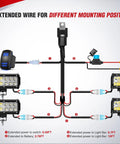 Heavy Duty 16AWG LED Pod Lights Wiring Harness Kit With Four Leads Power Relay Inline Fuse And Weatherproof Connectors Handles Up To 180W Total Blue Finish Ideal For Off Road Trucks Jeeps UTVs And Outdoor Lighting Setups, extended wire layout